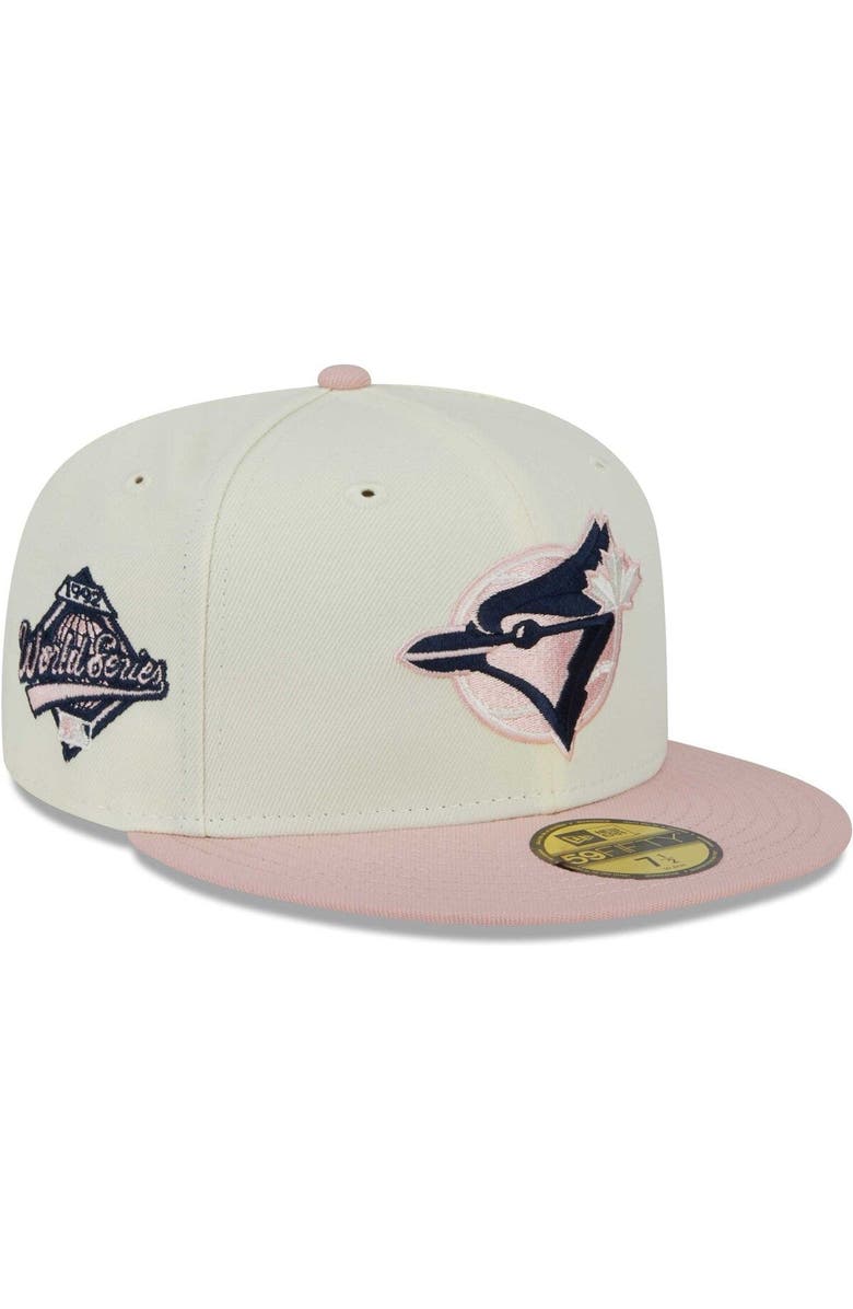 New Era Men's New Era White/Pink Toronto Blue Jays Chrome Rogue 59FIFTY Fitted Hat, Alternate, color, 