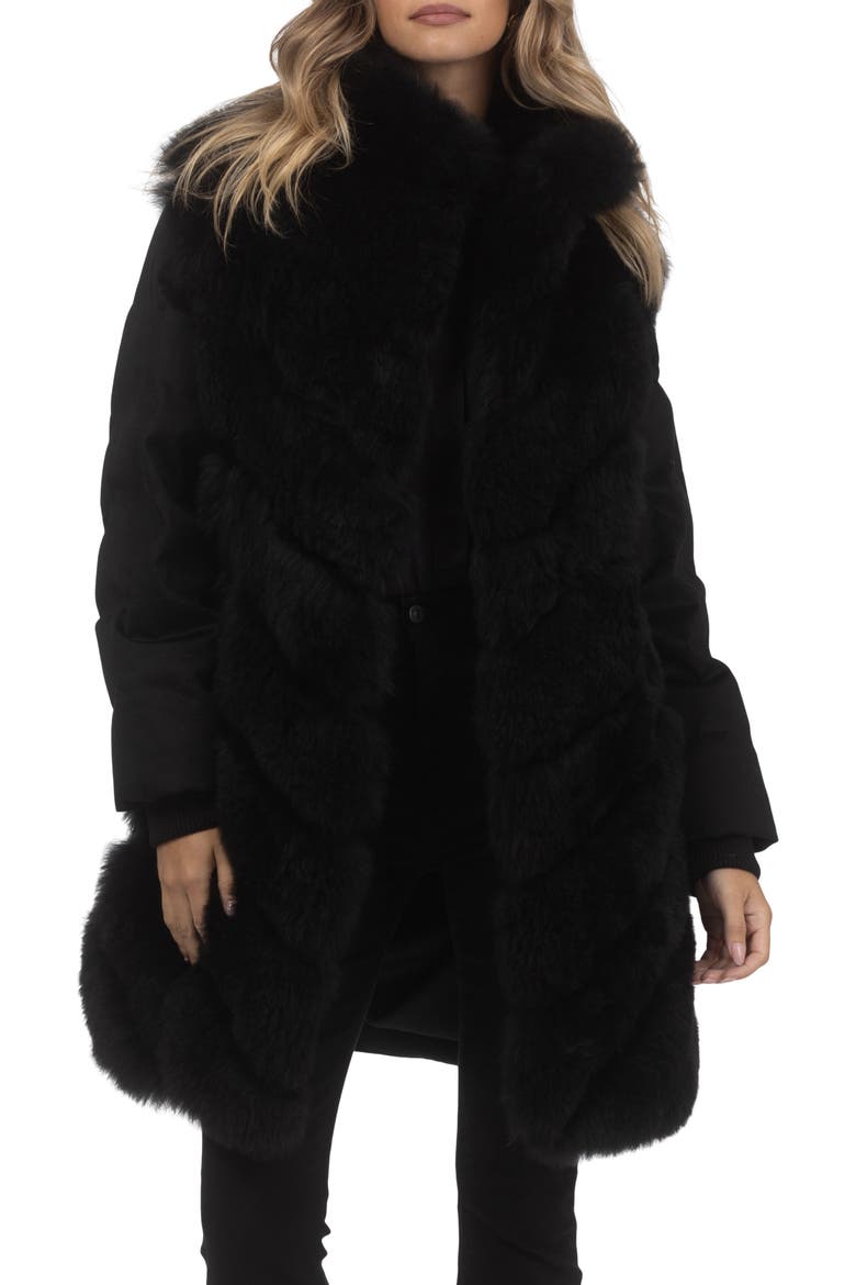 Genuine Shearling Diagonal Stroller with  Cashmere Back And Sleeves, Main, color, BLACK/BLACK
