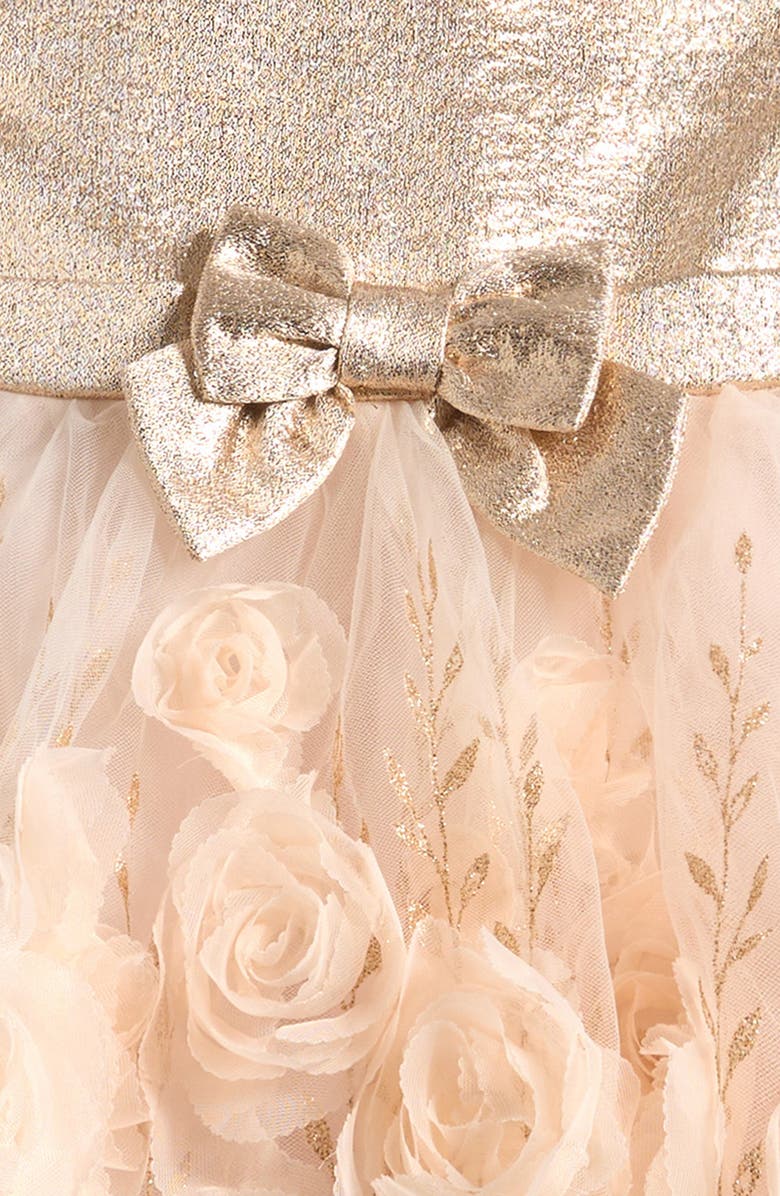 Zunie Metallic Brocade & Tulle Party Dress, Alternate, color, Gold/ Ivory