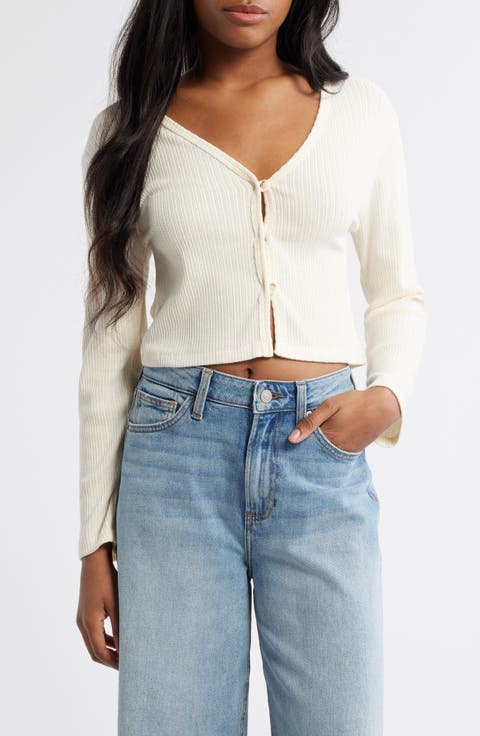 Lana Pointelle Stitch Button-Up Top