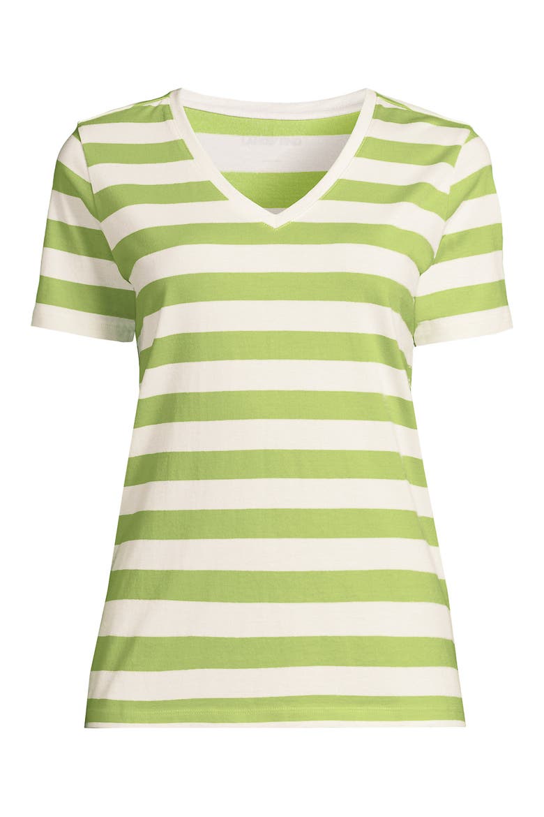 Supima Cotton V-neck T-Shirt, Alternate, color, Ivory/Apple Green Bold Stripe