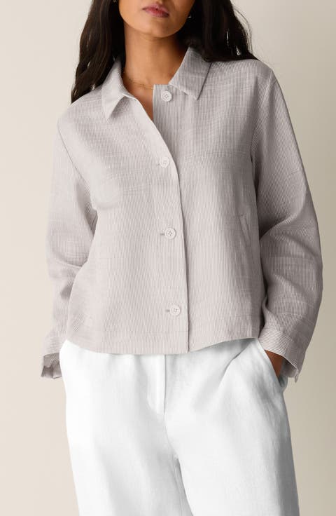 Classic Collar Linen Blend A-Line Jacket