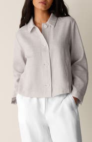 Eileen Fisher Classic Collar Linen Blend A-Line Jacket