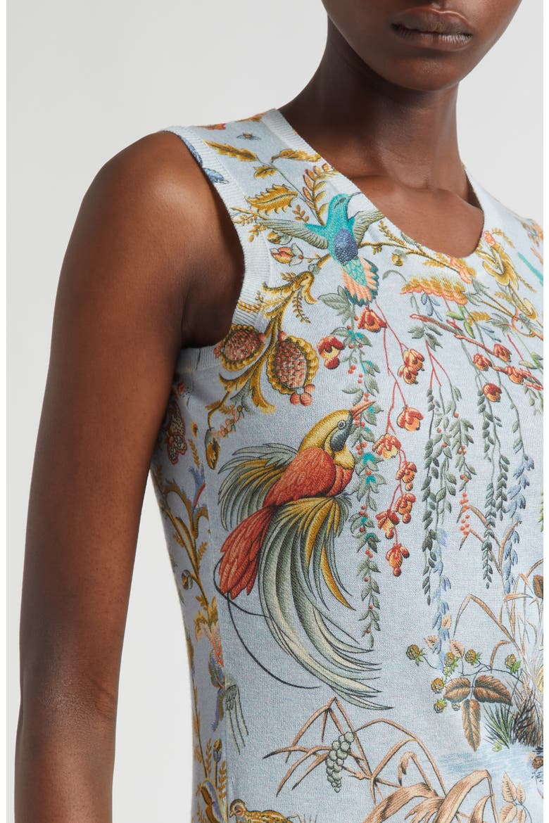 Flora & Fauna Silk & Cashmere Sweater Tank, Alternate, color, MULTICOLOUR ON PALE BLUE BASE