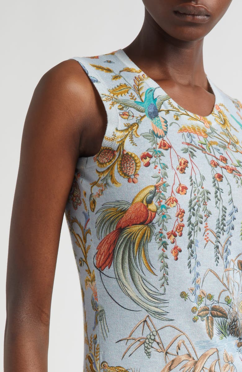 Etro Flora & Fauna Silk & Cashmere Sweater Tank, Alternate, color, Multicolour On Pale Blue Base