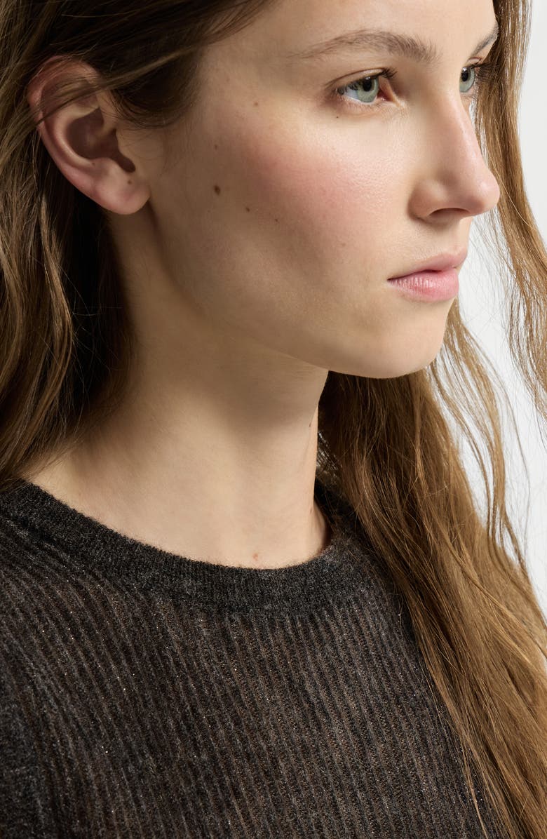 Brunello Cucinelli Sparkling silk, alpaca and wool rib knit top, Alternate, color, Anthracite