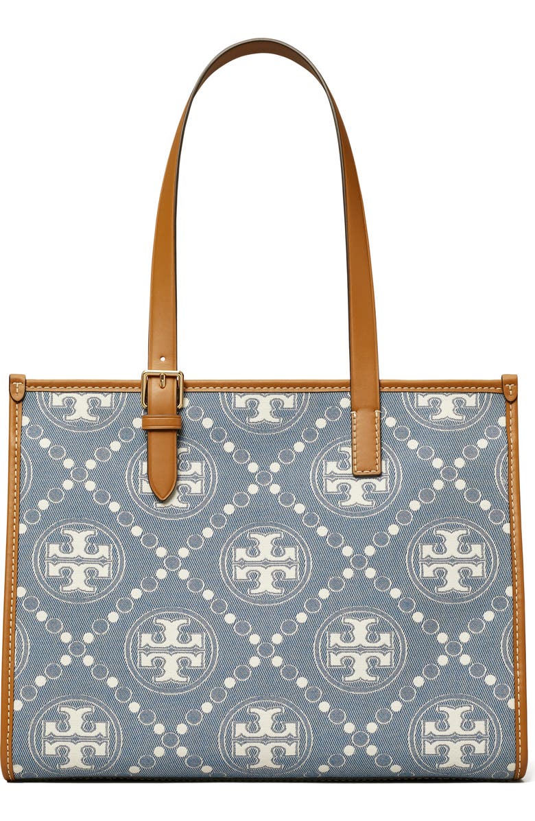 Tory Burch Small T Monogram Denim Tote, Main, color,
