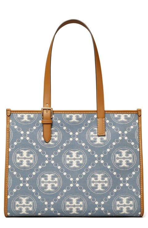 Small T Monogram Denim Tote