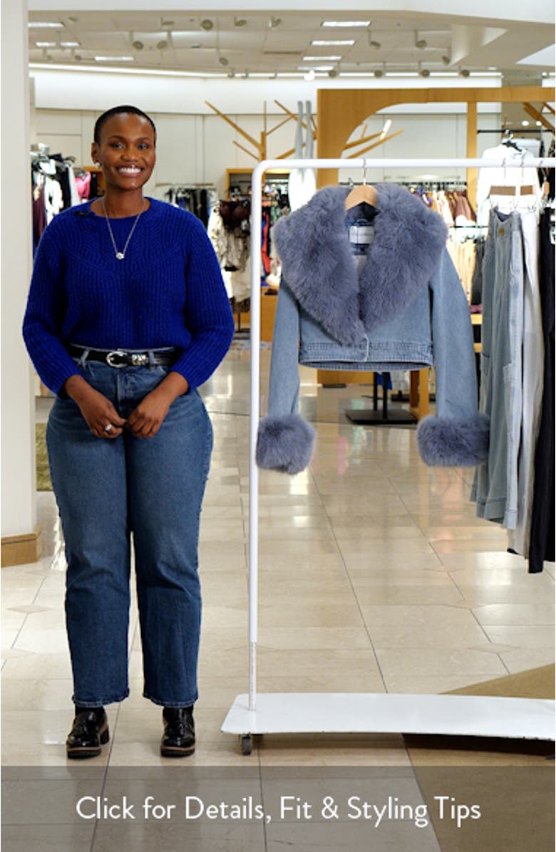 Denim Trucker Jacket with Faux Fur Cuffs & Removable Faux Fur Collar, sales video thumbnail