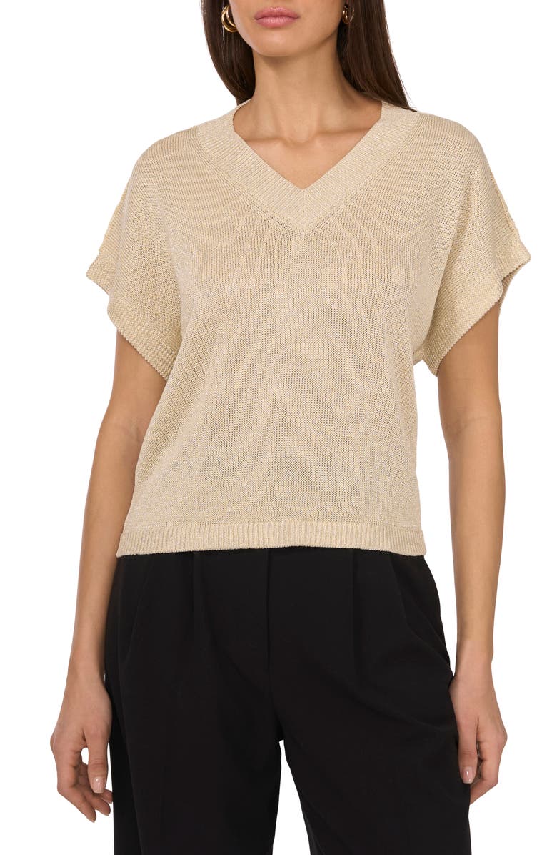 Vince Camuto Metallic V-Neck Sweater, Main, color,