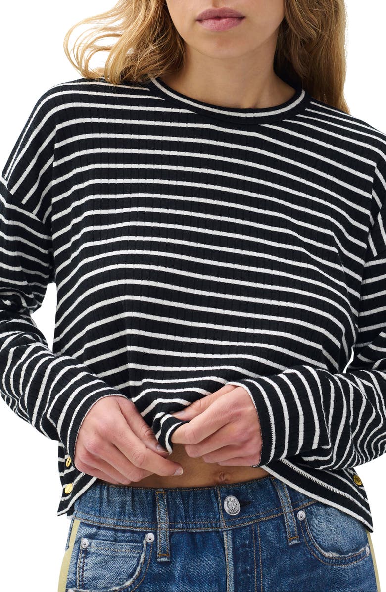 rag & bone Stripe Long Sleeve Rib Top, Main, color, Black Multi