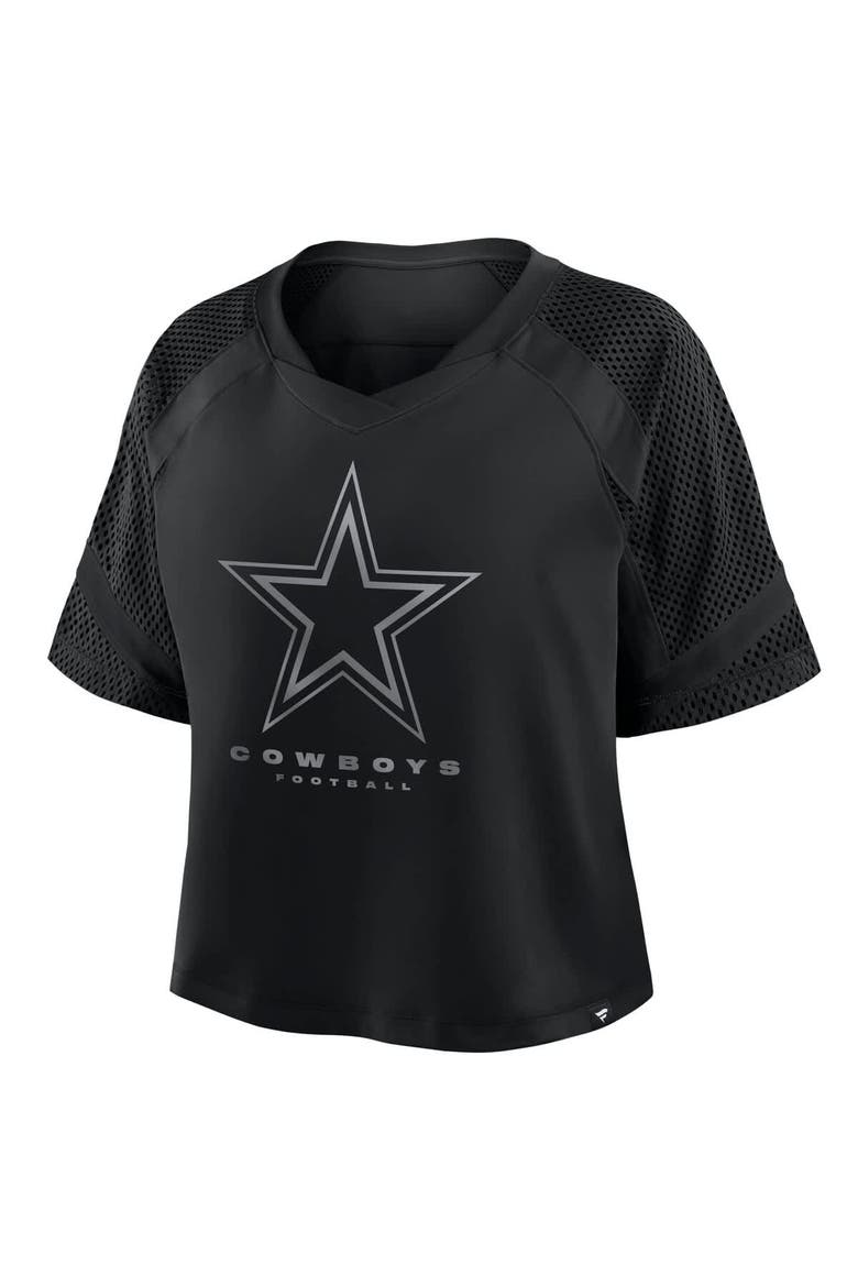 Women's Fanatics  Black Dallas Cowboys Oversized Raglan V-Neck Blackout Fashion Jersey, Alternate, color, Black