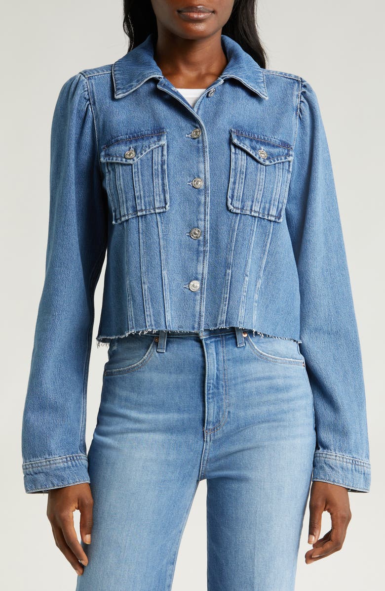 PAIGE Pacey Raw Hem Crop Denim Jacket, Alternate, color,