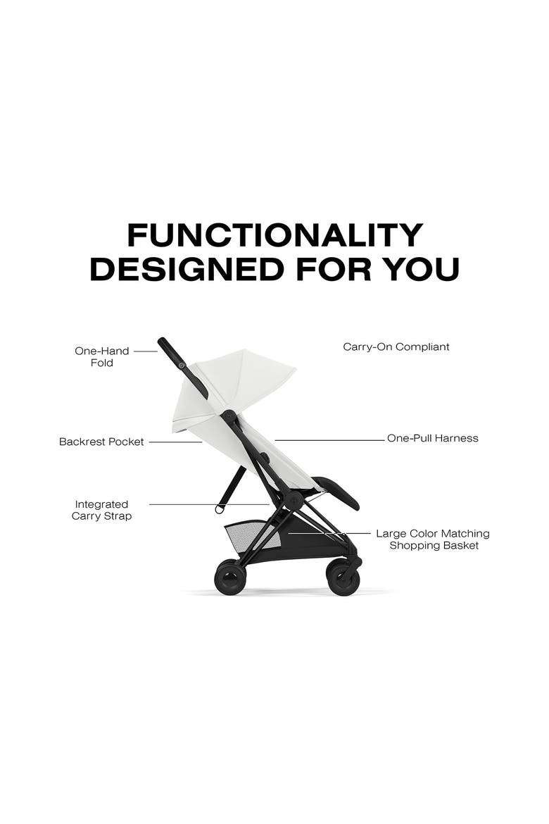 Coya Compact Lightweight Travel Stroller – Style Collection, Alternate, color, MATTE BLACK/ OFF WHITE