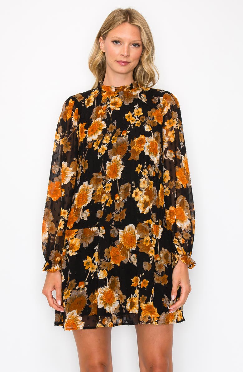 MELLODAY Ruffle Neck Long Sleeve Pleated Dress, Alternate, color, 