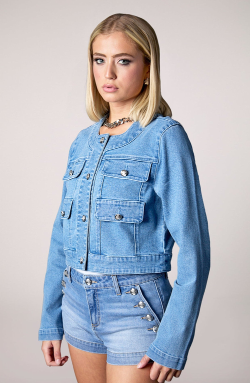 Blue Revival Sabrina Cropped Recycled Jacket In Multi