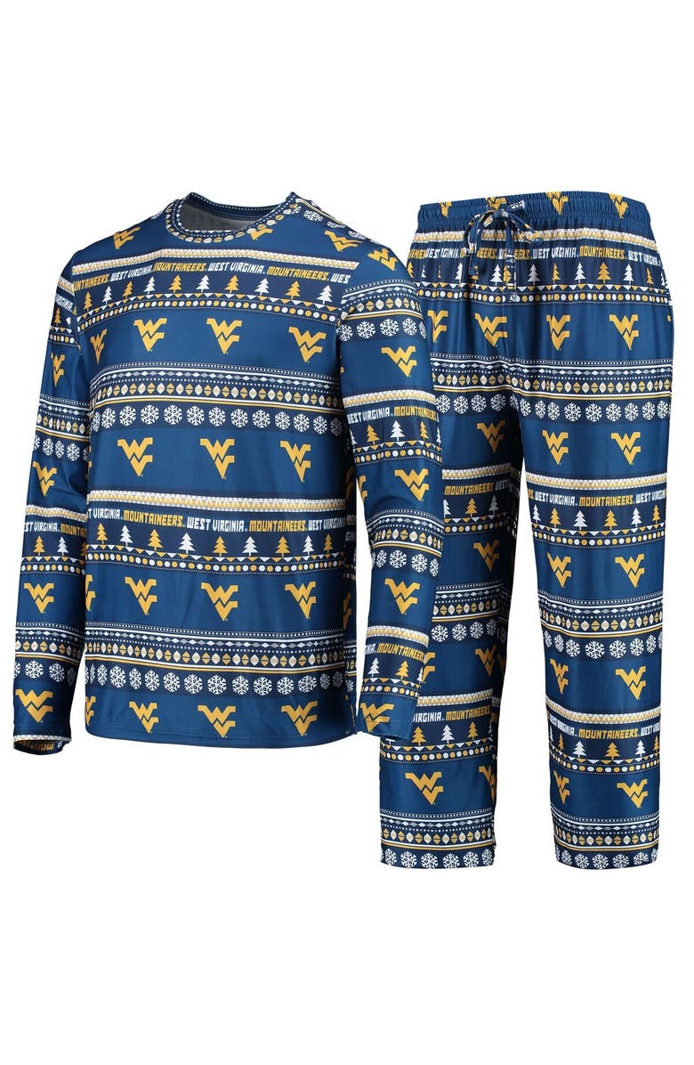 CONCEPTS SPORT Men's Concepts Sport Navy West Virginia Mountaineers Ugly Sweater Long Sleeve T-Shirt and Pants Sleep Set, Main, color, Navy