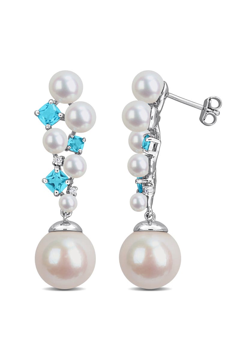 Julianna B. Pearl, Topaz & Diamond Cluster Drop Earrings, Main, color, Topaz