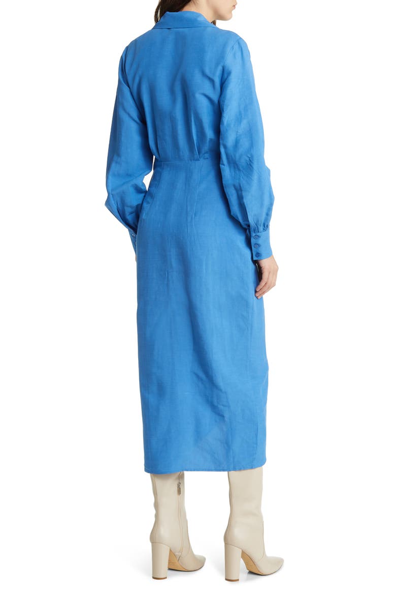 Collared Long Sleeve Wrap Midi Dress, Alternate, color, BLUE