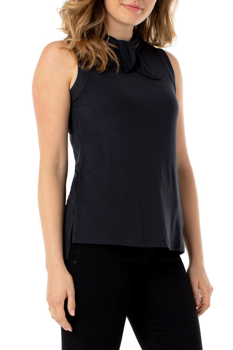 Tie Neck Muscle Sleeveless Top, Alternate, color, BLACK