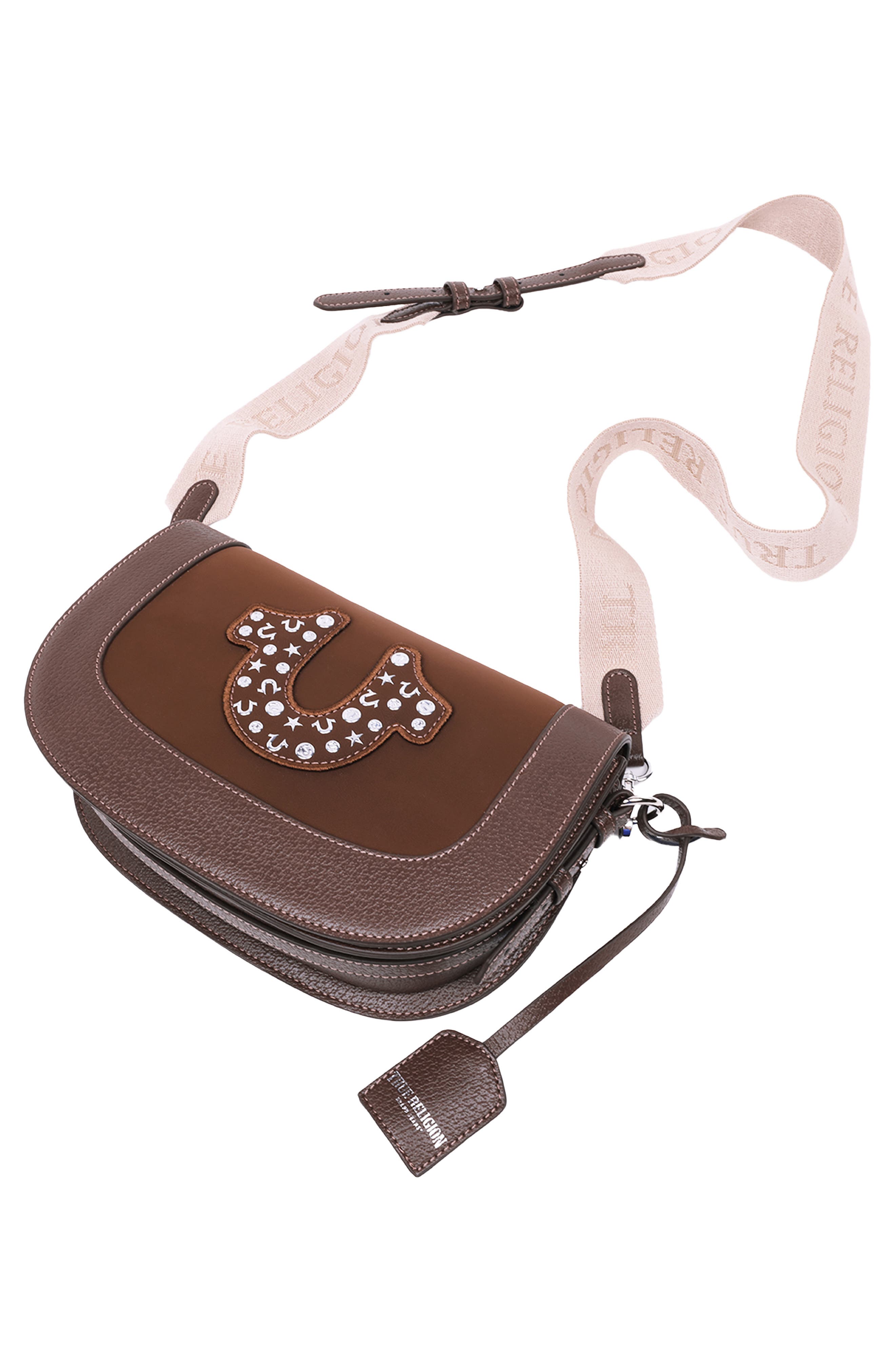 True Religion Studded Horseshoe Crossbody Bag, Alternate, color, Chocolate