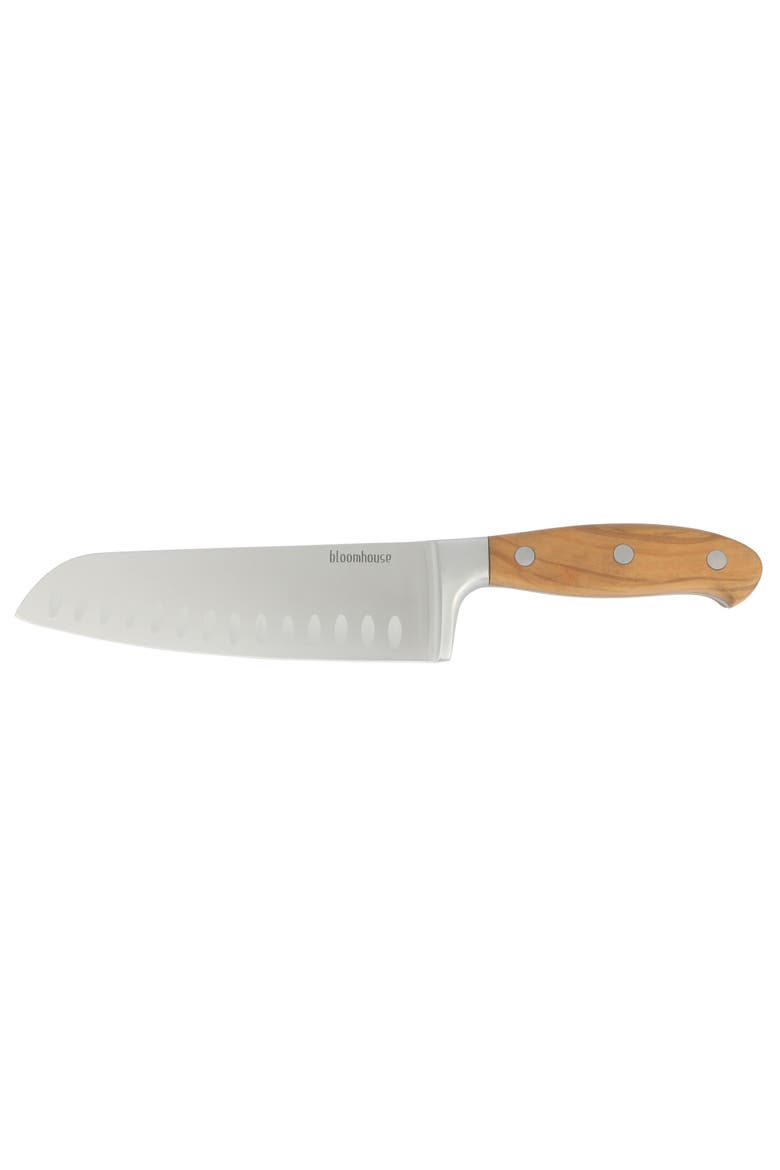 German Steel Santoku Knife W/ Italian Olive Wood Forged Handle, Alternate, color, Natural Wood