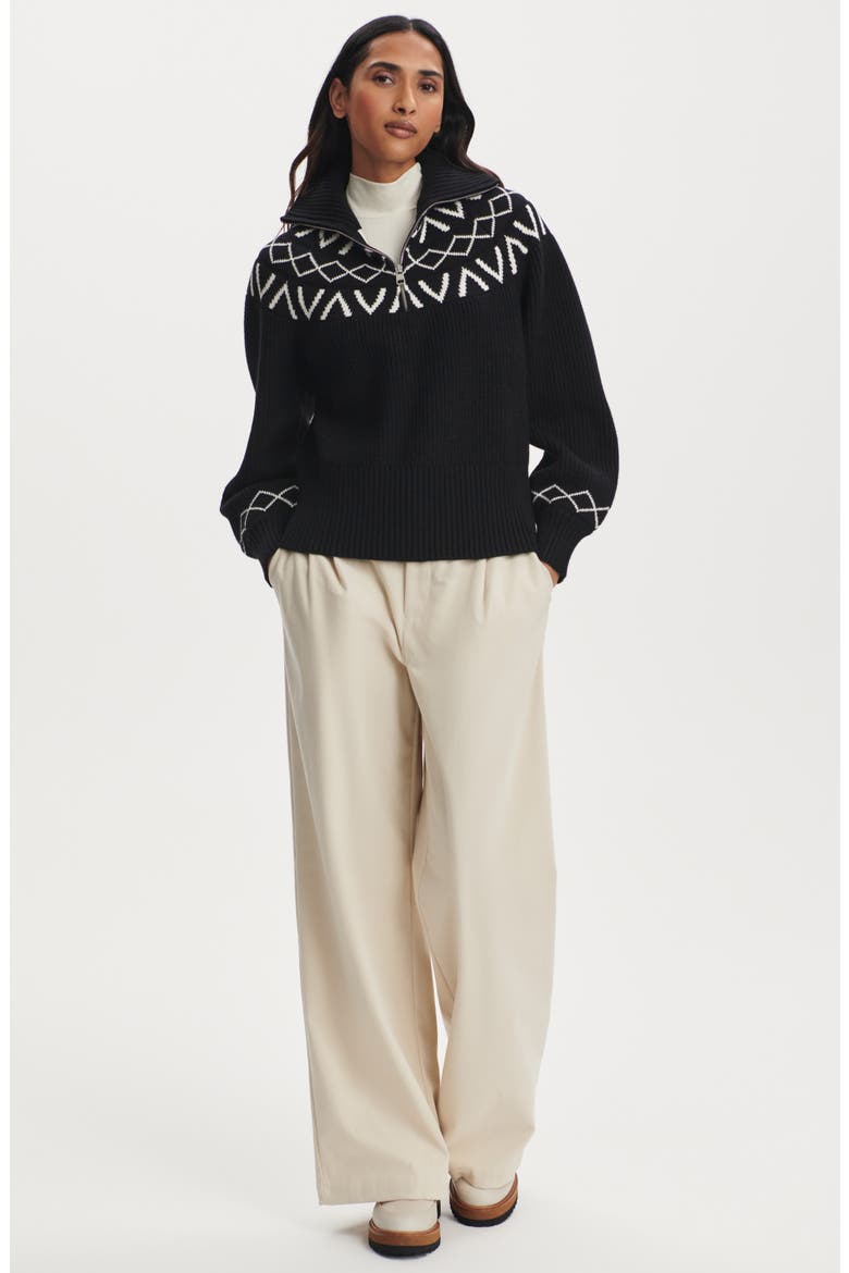 Sigrid Fair Isle Half Zip Sweater, Alternate, color, BLACK