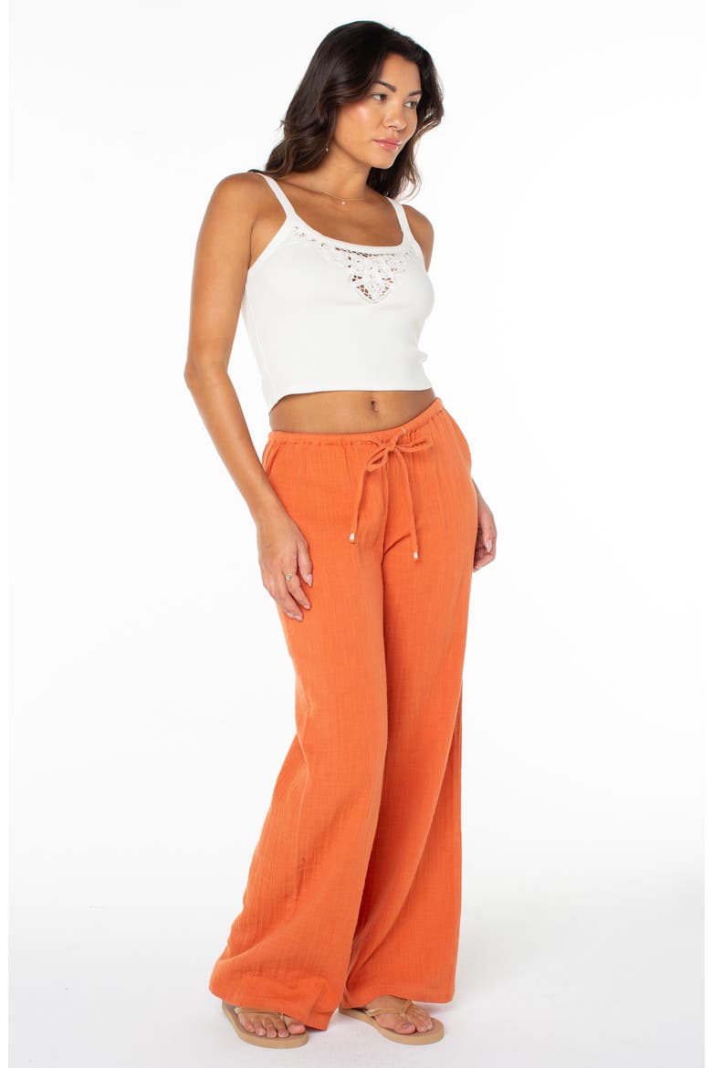 Iyla Cotton Crinkle Gauze Wide Leg Pants, Alternate, color, GINGER SPICE