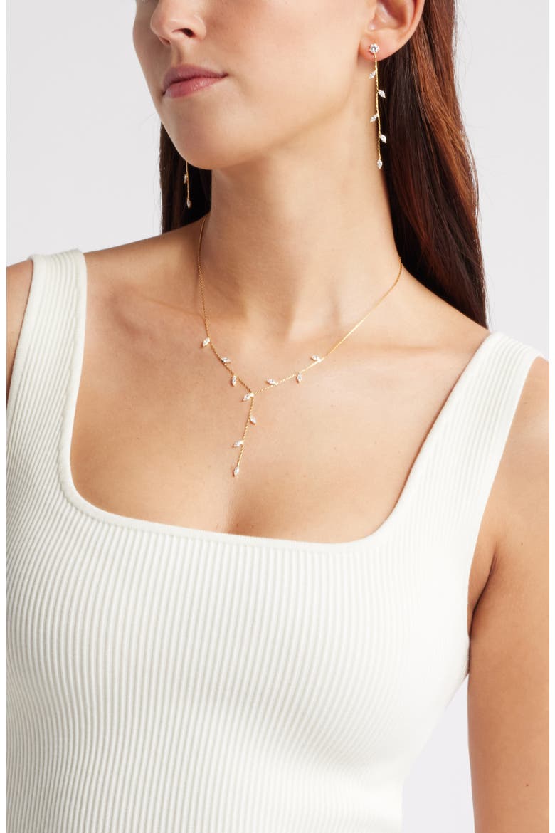 Marquise Cut Cubic Zirconia Y-Necklace, Alternate, color, CLEAR- GOLD