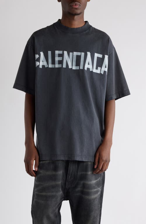Balenciaga Black T-shirt With Lettering Logo Printed On The Front And Back In Cotton Man In 1041 Faded Washed Black