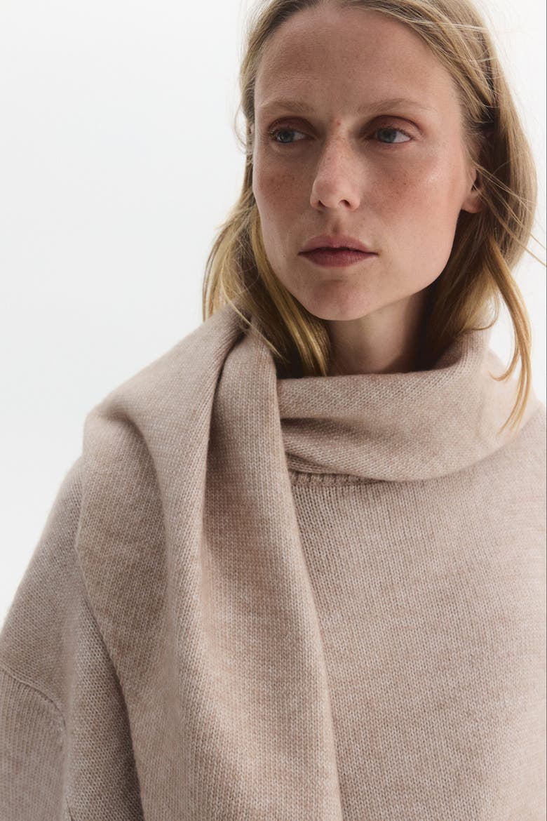 Mama Loose-Fit Sweater With Scarf, Alternate, color, Light beige