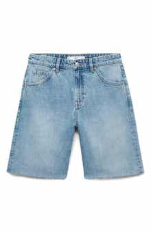 MANGO Frayed Denim Bermuda Shorts