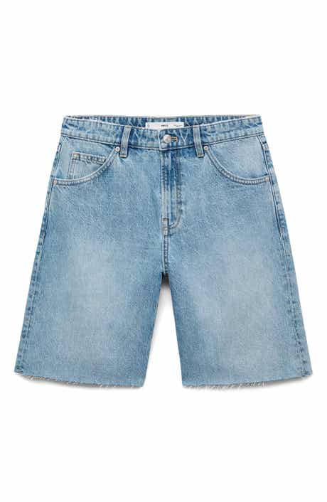 MANGO Frayed Denim Bermuda Shorts
