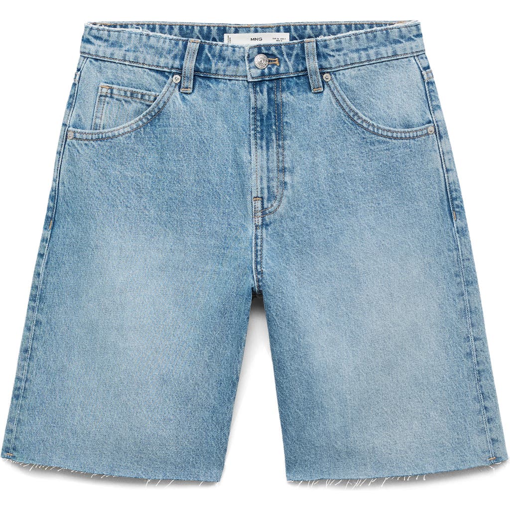 Mango Frayed Denim Bermuda Shorts In Blue
