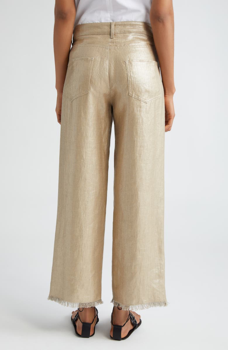 Max Mara Bouquet Fray Hem Metallic Linen Crop Pants, Alternate, color, 