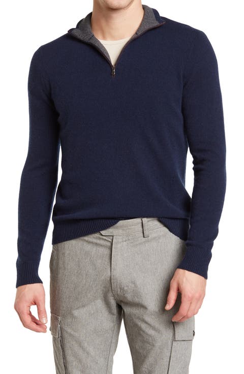 Cashmere Quarter Zip Pullover w/ Piping