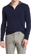 Amicale Cashmere Quarter Zip Pullover w/ Piping