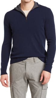 Amicale Cashmere Quarter Zip Pullover w/ Piping