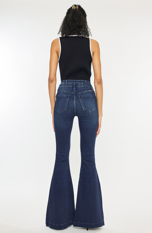 Kancan Elowen High Rise Super Flare Jeans In Blue