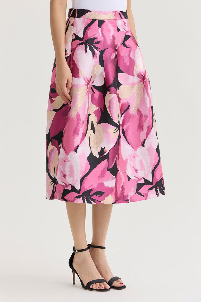 x Family Savvy Shimmer Lined Floral Jacquard Woven Midi Skirt, Alternate, color, Carmine Rose/Pink