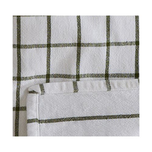 Tag Classic Reversible Double Cloth Olive Green Windowpane Cotton Machine Washable Kitchen Dishtowel In Multi