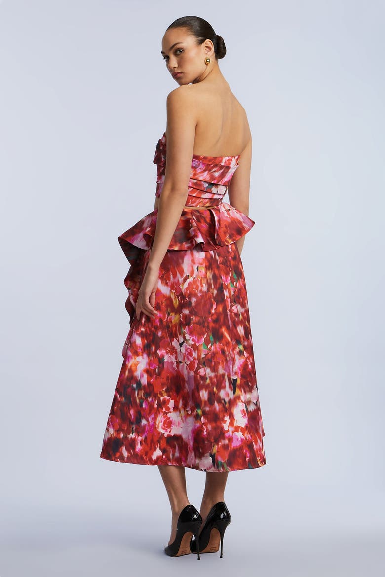 Pleated Satin Bustier, Alternate, color, Washed Rose Chili Pepper Print