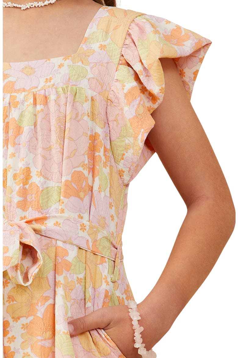 Kids' Floral Print Flutter Sleeve Jumpsuit, Alternate, color, PINK