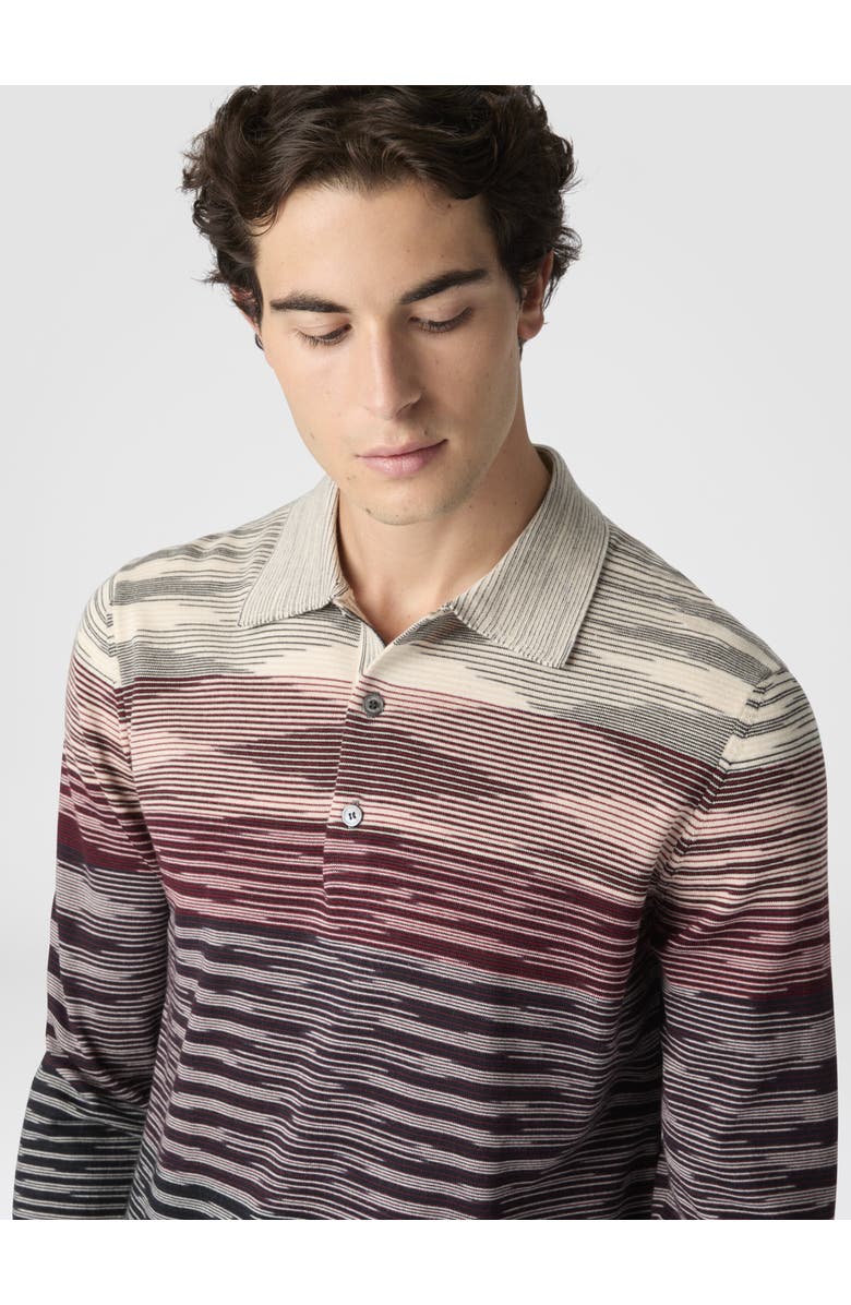 Missoni Long Sleeve Polo In Pure Wool With Flame Pattern, Alternate, color, Beige & Burgundy