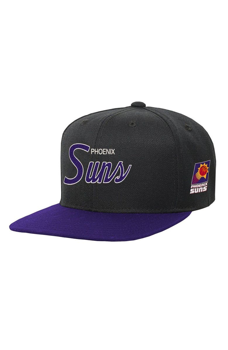 Mitchell & Ness Youth Mitchell & Ness Black Phoenix Suns Team Script Snapback Hat, Main, color, 