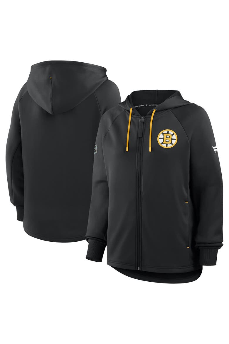 Women's Fanatics Black Boston Bruins Authentic Pro Rink Raglan Full-Zip Hoodie, Alternate, color, Black