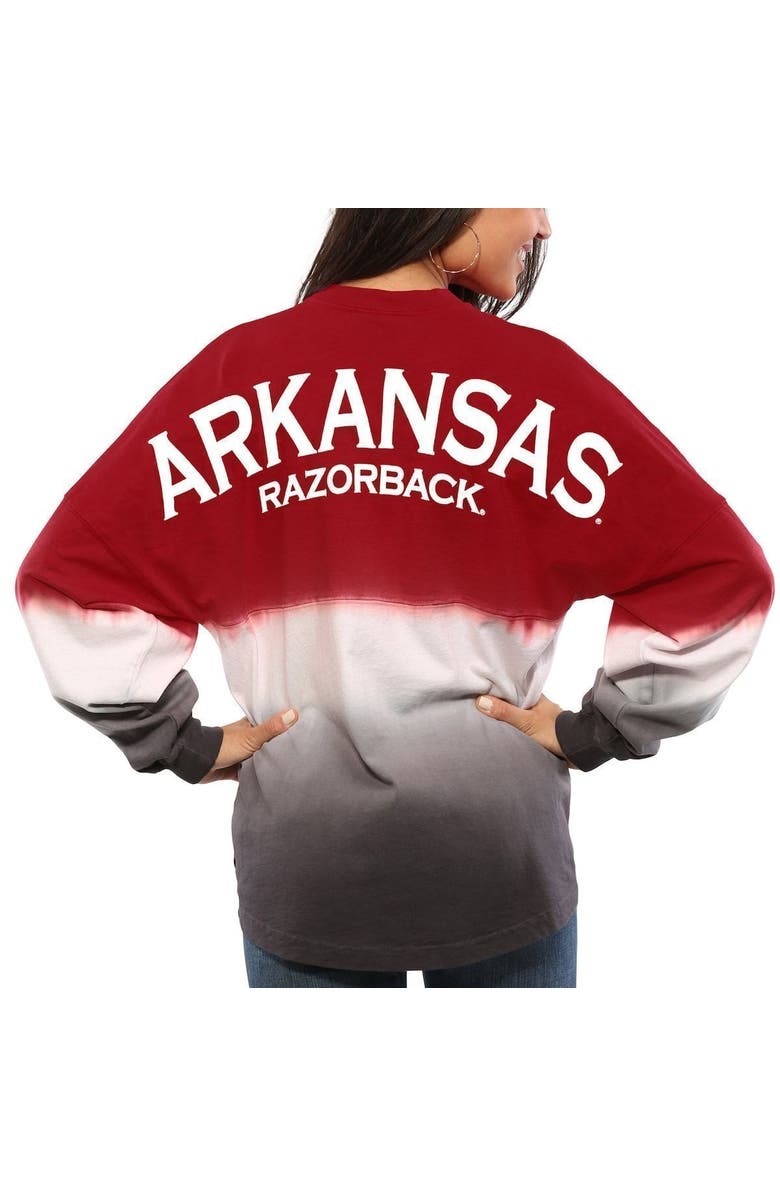SPIRIT JERSEY Women's Cardinal Arkansas Razorbacks Ombre Long Sleeve Dip-Dyed Spirit Jersey, Main, color, Cardinal