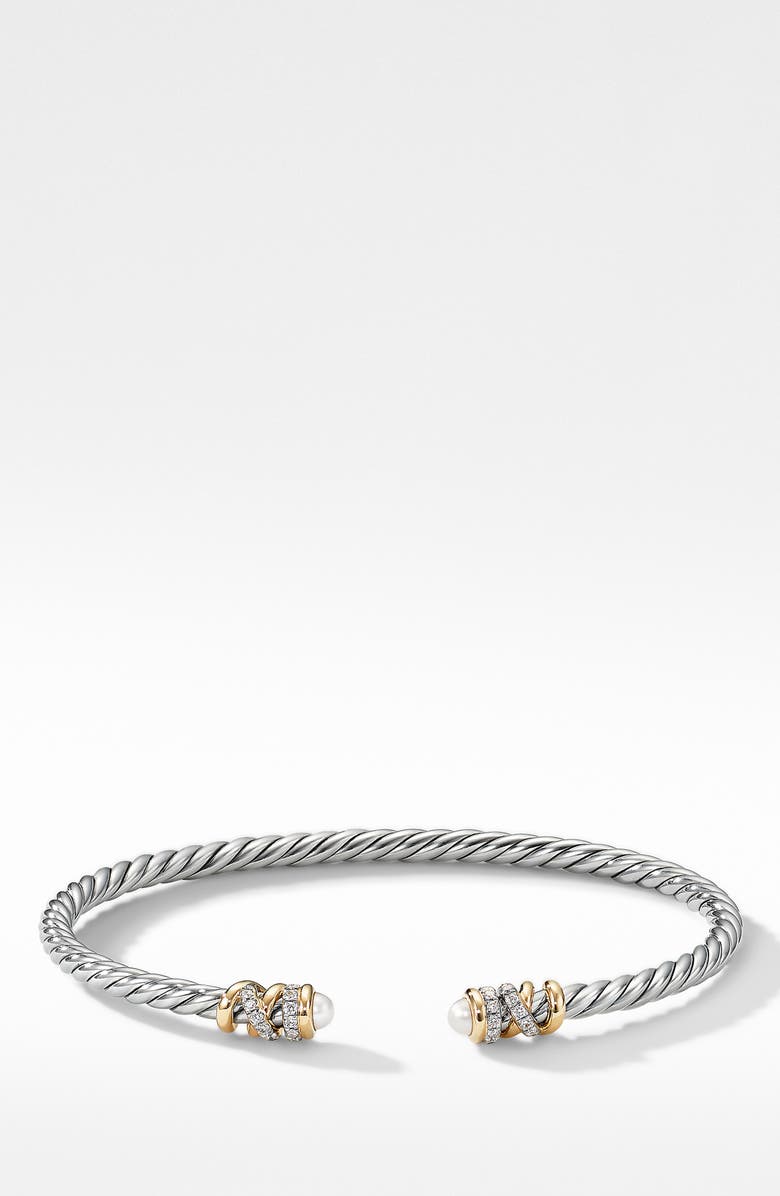 David Yurman Petite Helena 18K Gold Domes & Diamond Open Bracelet, Main, color, Pearl