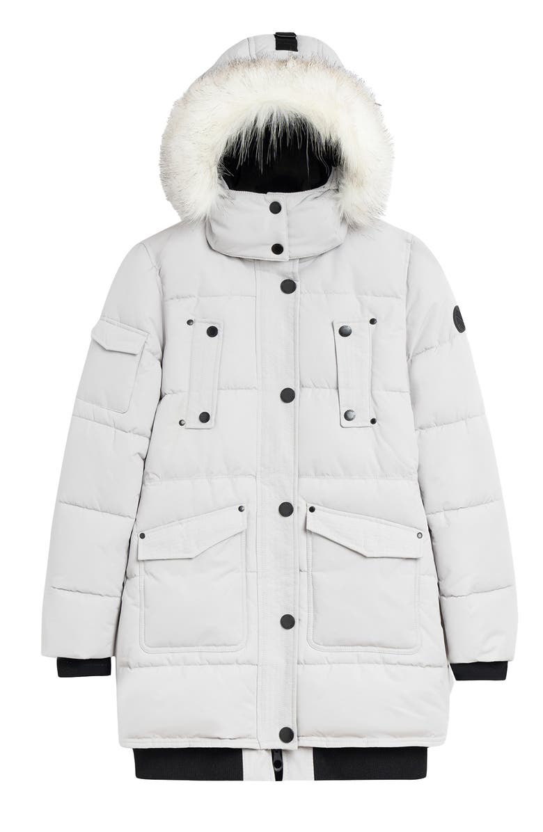 Noize Astrid Heavyweight Faux Fur Trim Jacket, Alternate, color, Snow