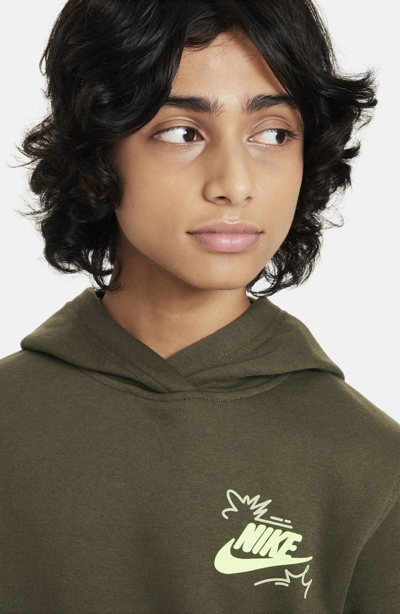 Nike Kids' Sportswear Club Fleece Hoodie, Alternate, color, Cargo Khaki/ Lime Blast